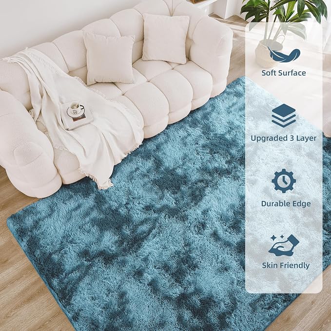 Litanika 4x6 Shag Area Rug for Living Room Bedroom, Tie-Dyed Blue High Pile - Image 4