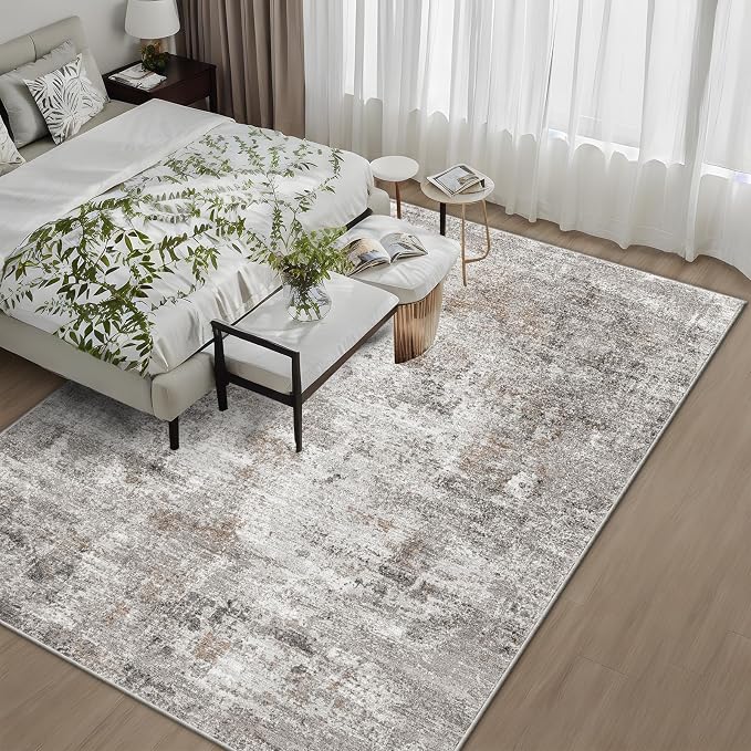 6x9 Washable Living Room Rug – Neutral Modern Abstract Soft Large Area Rug - Image 3