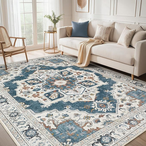 10x12 Washable Area Rug: Vintage Neutral Soft Non Slip Thin Large Floor Carpet by MICGEEK