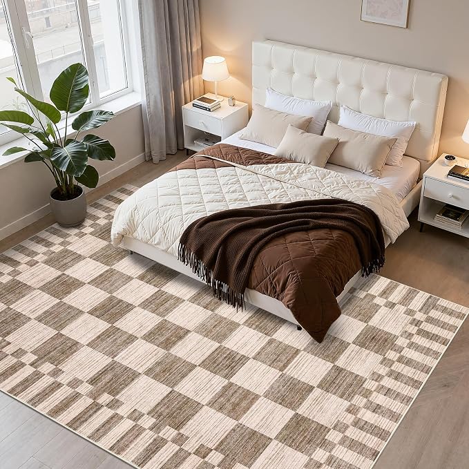 GarveeHome 8×10 Area Rugs for Living Room, Modern Brown Checkered Rug, - Image 9