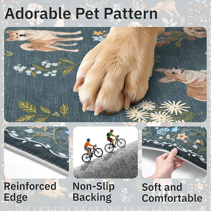 Soalmost Dog 8x10 Area Rugs for Living Room, Machine Washable Animal Floral - Image 7