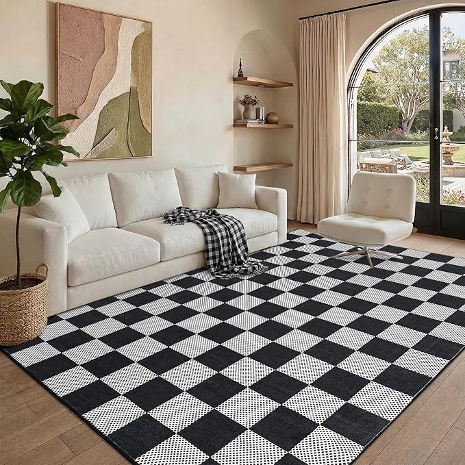 GarveeHome Checkered Dark 2x3 Washbale Rug Door Mat Geometric Diamond Dot - Image 4