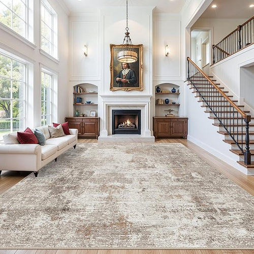 12x15 Area Rug for Living Room – Large Modern Neutral Abstract Thin Washable by ZHXXUJ