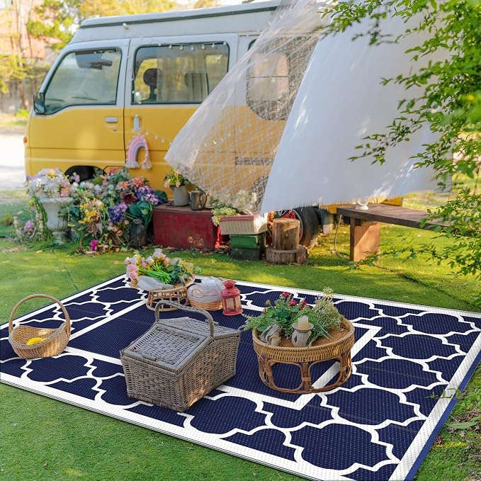 GENIMO Outdoor Rug 8' x 10' Patio Waterproof, Foldable Reversible Plastic Straw - Image 3