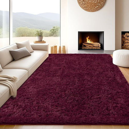 8x10 Burgundy Shag Area Rugs for Living Room, Large Fluffy Shaggy Rug for - Image 2