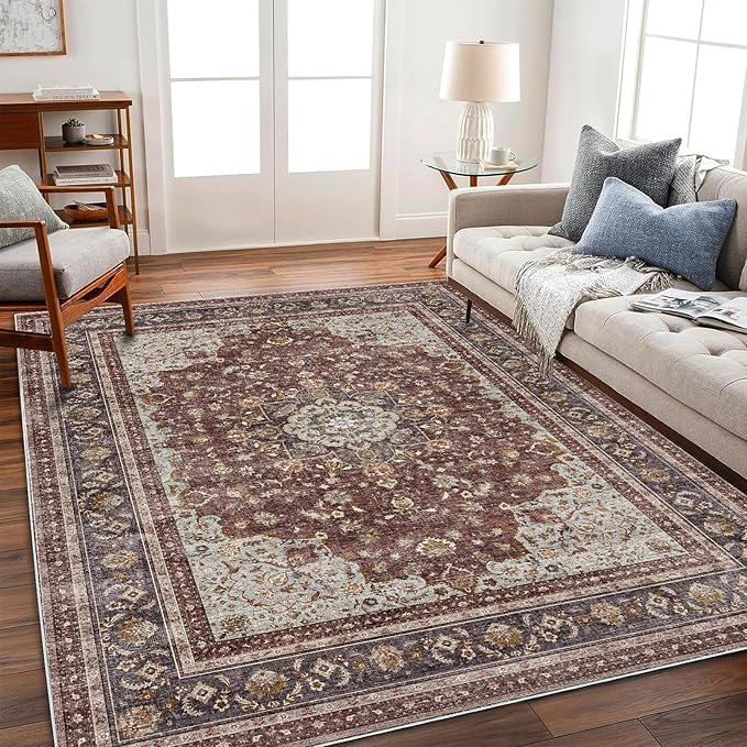 CHAMPLANT Area Rug 6'x9' Washable Vintage Traditional Floor Cover Thin Retro by CHAMPLANT