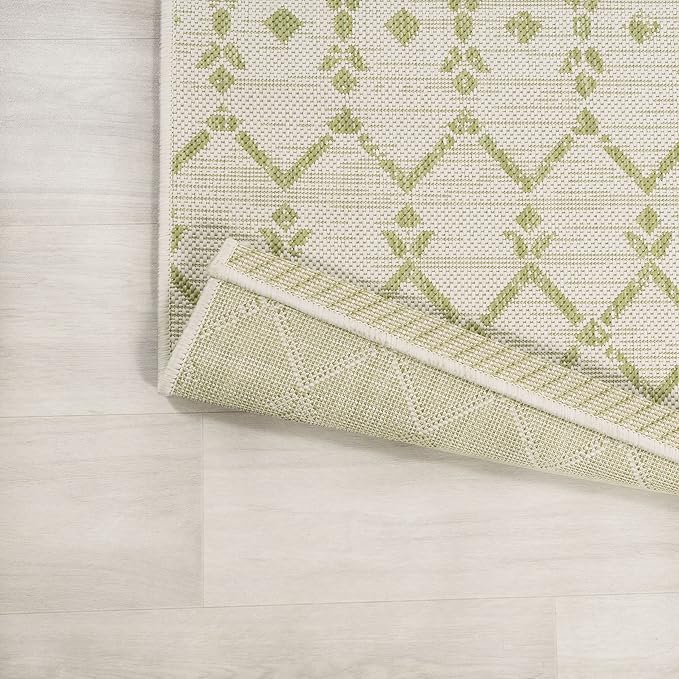 JONATHAN Y Moroccan Geometric Indoor Outdoor Runner Rug 2X10 Cream/Green - Image 6