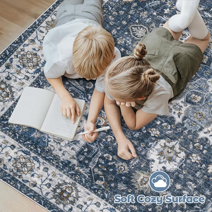 Area Rug 6x9 Washable Rug, Vintage Boho Medallion Rugs Non-Slip Soft Low Pile - Image 4