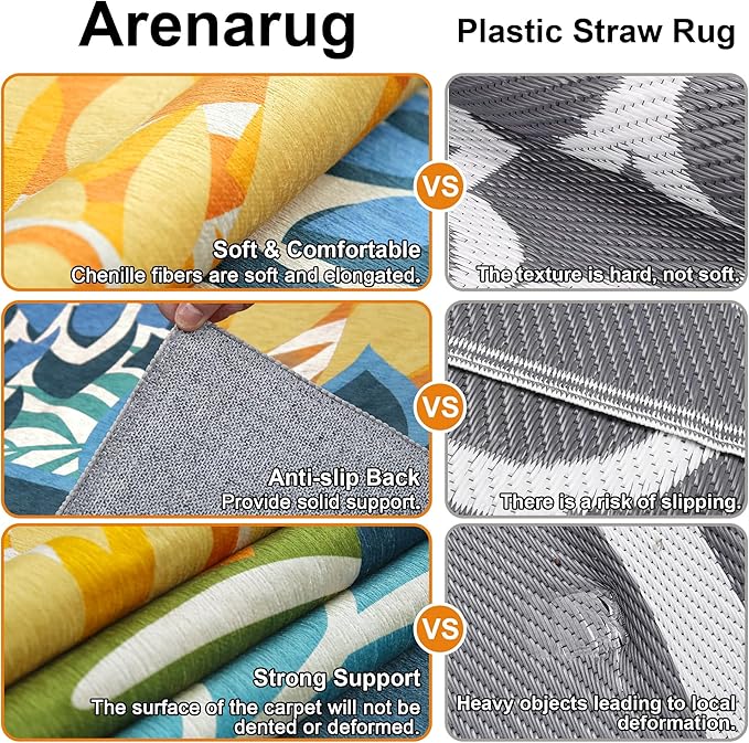 Colorful 9x12 Outdoor Area Rug Washable Multicolored Patio Rug Tropical - Image 5