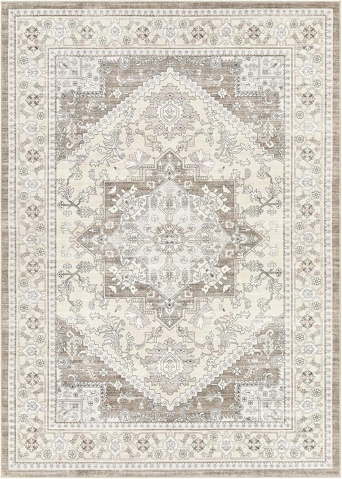 8x10 Vintage Area Rug: Washable Neutral Soft Non Slip Thin Large Floor Carpet - Image 9