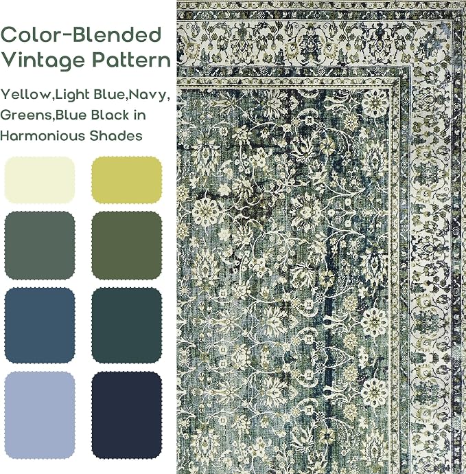 Blue and Green 5x7 Area Rugs for Living Room Christmas Low Pile Soft Moody - Image 2