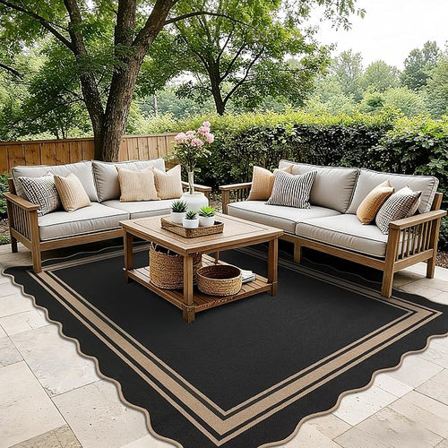 6x9 Scalloped Rug Easy Jute Washable Outdoor Patio Rug - Image 2