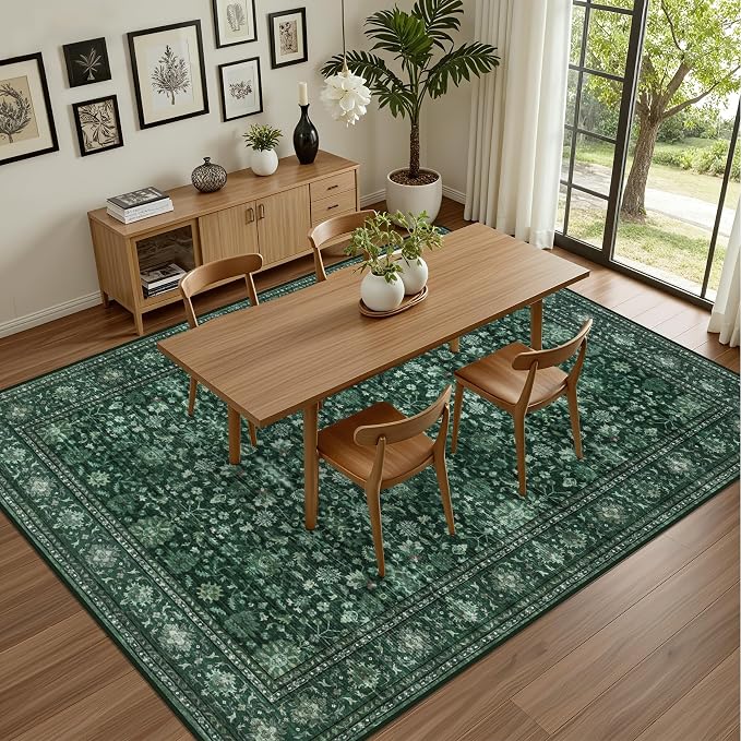 8x10 Area Rugs for Living Room: Washable Rug Soft Vintage Distressed Floral - Image 5