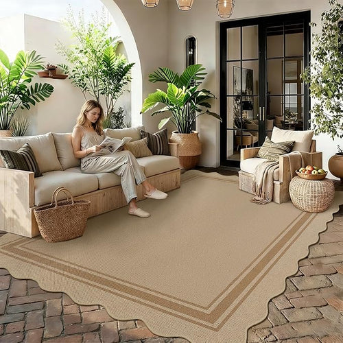 6x9 Scalloped Rug Easy Jute Washable Outdoor Patio Rug - Image 2