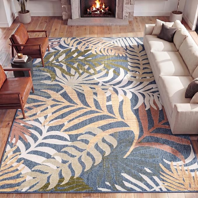 JONATHAN Y Tropics Palm Leaves Indoor Outdoor Area Rug 4X6 Dark Blue/Multi - Image 3