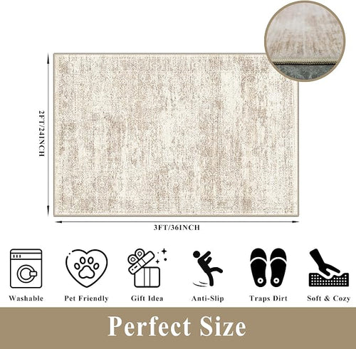 2x3 Feet Washable Entryway Rug, Non-Slip Small Kitchen Throw Mat - Image 2