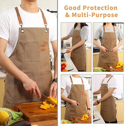 Tosewever Canvas Cross Back Chef Cotton Aprons - Image 4