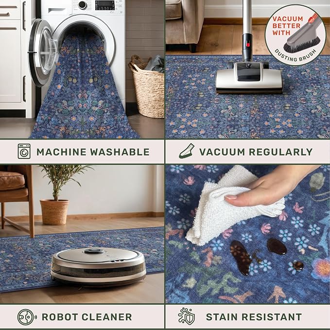 Dark Blue Washable 2x8 Runner Rugs Non Slip - Image 4