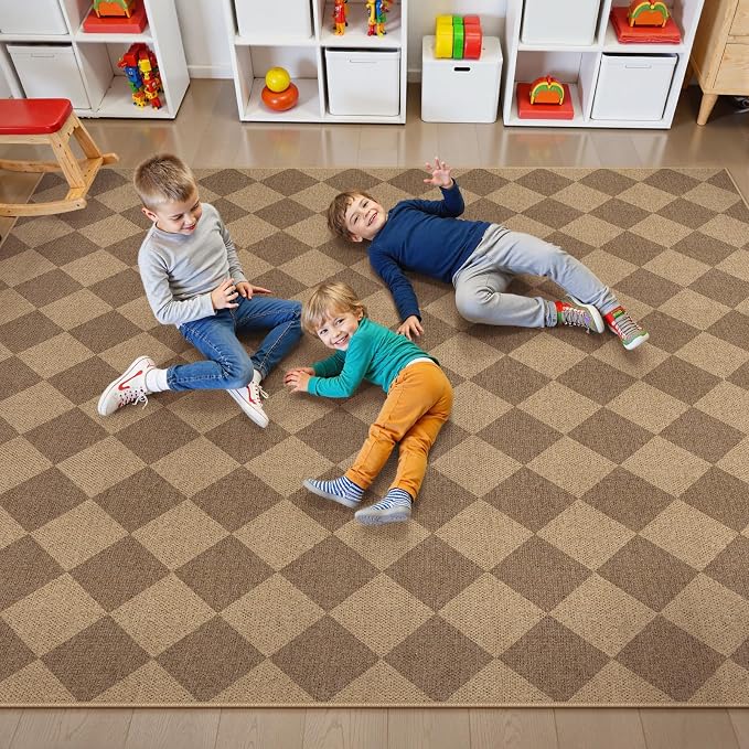 Lahome Colette Checkered Easy Jute Rug 8x10, Washable Rugs - Image 4