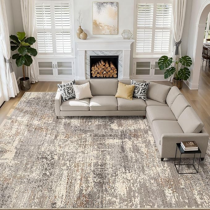 LOONGRUG 10x14 Brown Gray Abstract Area Rug by LOONGRUG