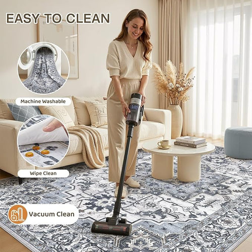 8x10 Area Rugs Living Room: Washable Vintage Rug Large Non-Slip Stain Resistant - Image 2