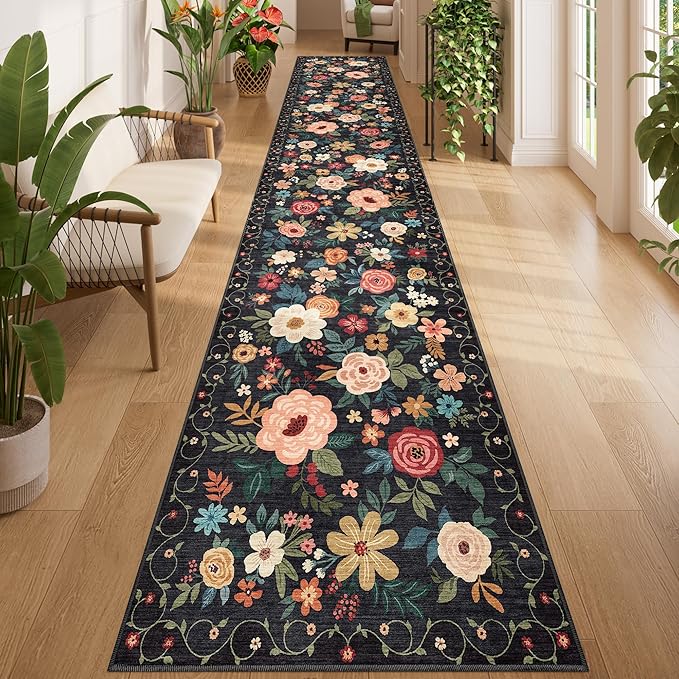 DUKINO 2x14 Runner Rug, Floral Long Washable Boho Kitchen Runner Rug - Image 3