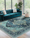 RELEANY Area Rugs 7'x9' Washable Non-Slip, Floral Vintage Distress Medallion by RELEANY