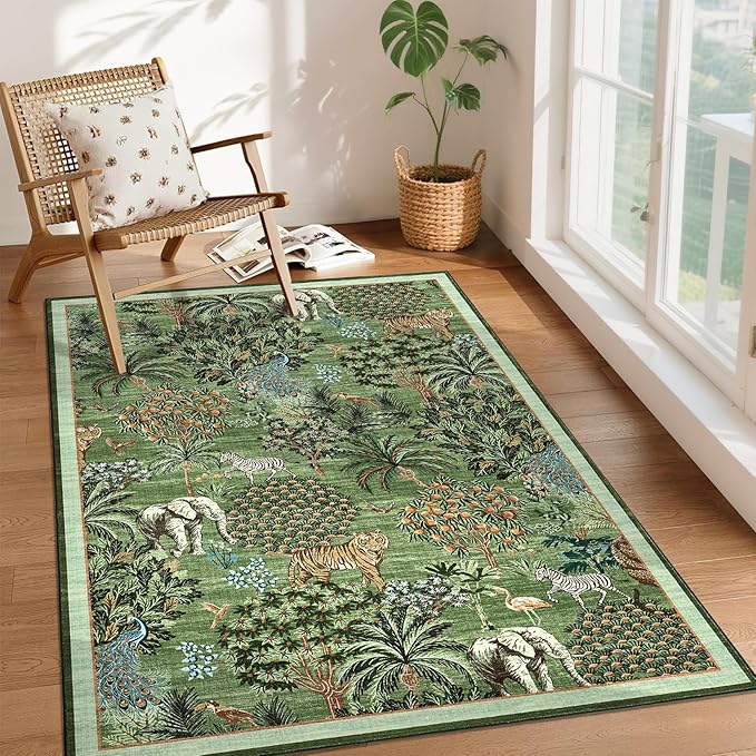 GarveeHome Jungle Animal Print Rug 4x6 Washable Area Rugs - Image 2
