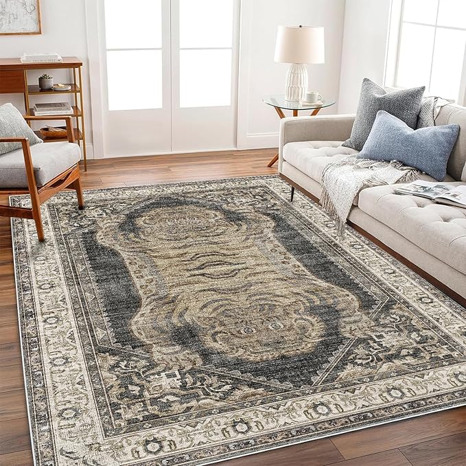 CHAMPLANT Washable Area Rug 4'x6' Vintage Traditional Floor Cover Foldable Thin by CHAMPLANT