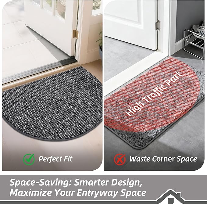 BEQHAUSE Dirt Trapper Door Mat 17" x 30" Half Circle Non-Slip Washable Doormats - Image 6