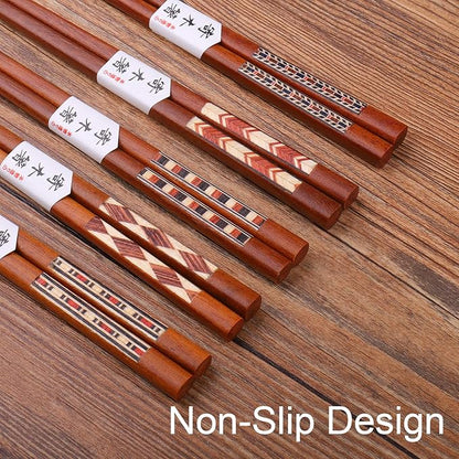 GLAMFIELDS Reusable Chopsticks Japanese Natural Wooden 5 Pairs Classic Style - Image 4