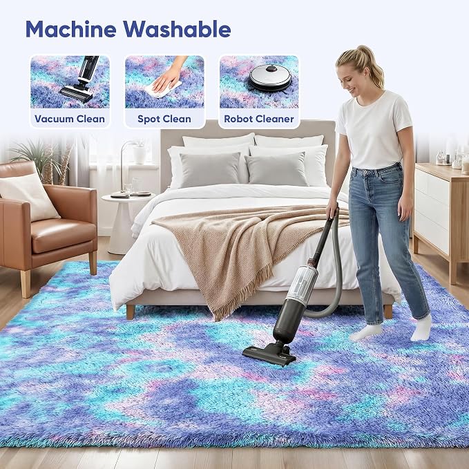 Rainbow Fluffy Rugs for Girls Bedroom: 9x12 Large Shag High Pile Area Rug - Image 8