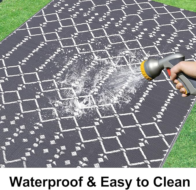 Smiry Outdoor Rug 8x10 ft, Waterproof Reversible Plastic Straw Rugs, Boho - Image 2