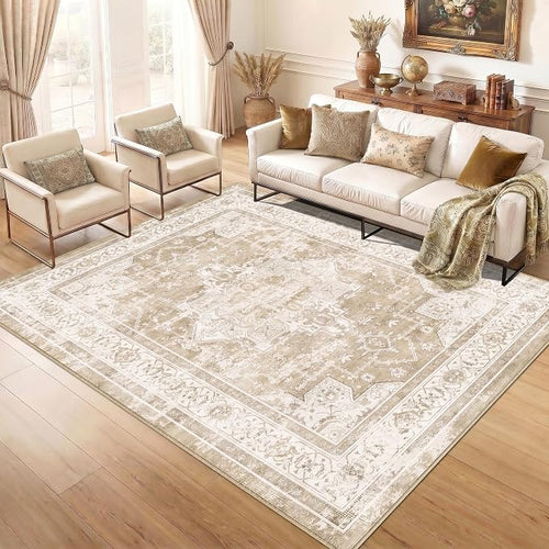 10x12 Area Rug for Living Room-Vintage Farmhouse Boho Floral Neutral Washable - Image 2