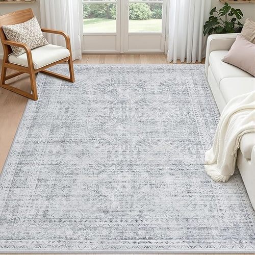 3x5 Area Rugs for Living Room: Vintage Boho Neutral Washable Rug Indoor Soft by Luxturiy