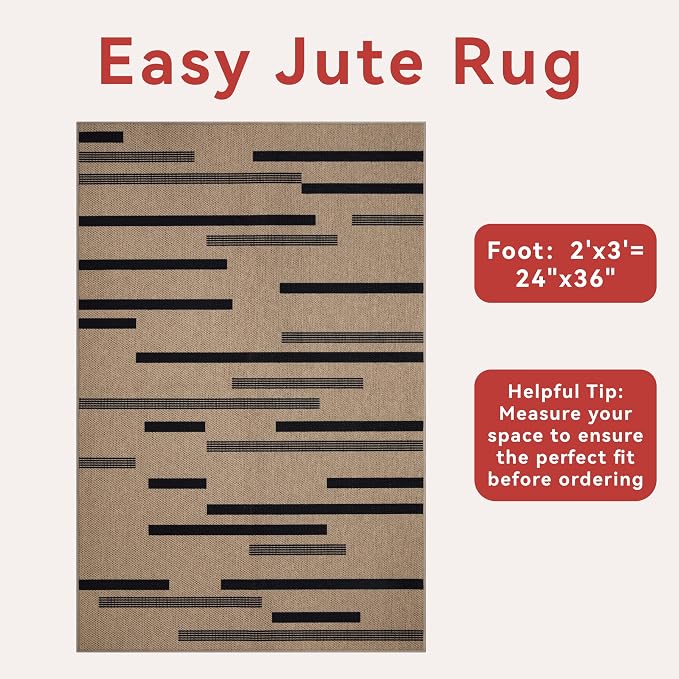 Tangsoo Stripe Easy Jute Rug, Ultra Thin 2x3 Outdoor Rug - Image 7