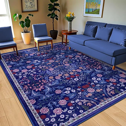 10x14 Area Rugs for Living Room: Floral Washable Rug Vintage Large Soft Boho - Image 2