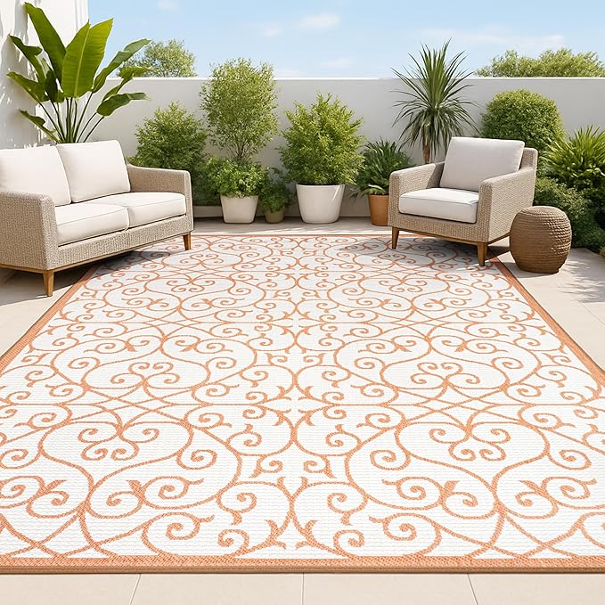 JONATHAN Y Vintage Filigree Indoor Outdoor Area Rug 3X5 Cream/Orange, Madrid by JONATHANY