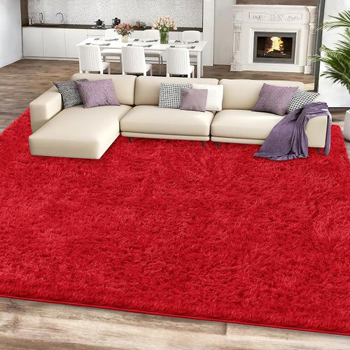 9x12 Red Area Rugs for Living Room, Large Fluffy Shag Rug for Bedroom Nursery - Image 2