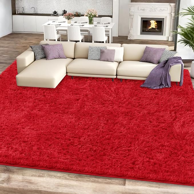 5x7 Red Area Rugs for Living Room, Fluffy Shag Rug for Bedroom Nursery - Image 2
