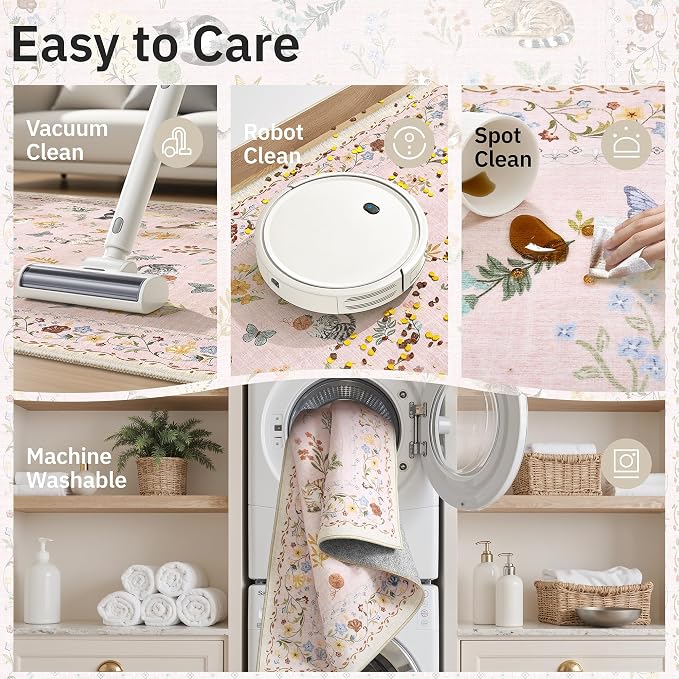 Soalmost Cat 3x5 Area Rugs for Entryway, Machine Washable Animal Floral Accent - Image 7