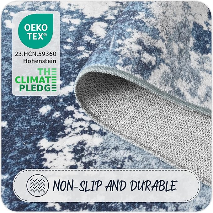 Blue Washable Rug 6x9 Area Rugs - Image 7