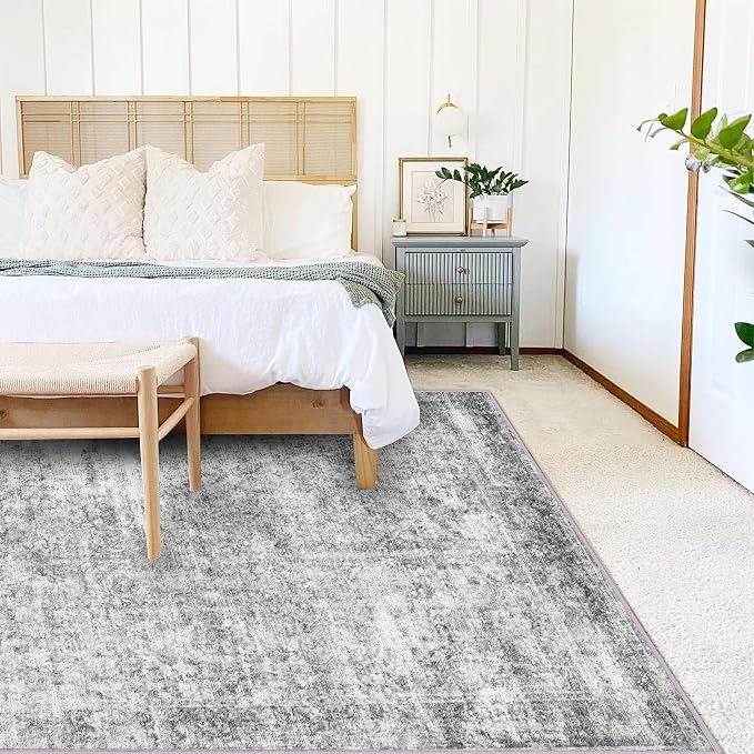 CHAMPLANT Area Rug 4x6 Washable Rug Gray Vintage Traditional Floor Cover - Image 2