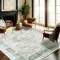 CHAMPLANT Washable Area Rug 9'x12' Retro Floral Green Boho Design Non-Shedding by CHAMPLANT