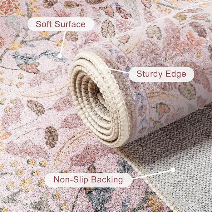 AMTOVO 6x9 Washable Area Rugs for Living Room, Non-Slip Colorful Floral rug - Image 6