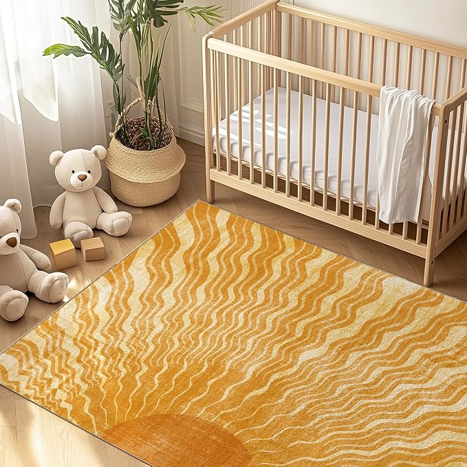 Washable 3x5 Sun Area Rug for Living Room, Retro Brown Sun Modern Boho Large - Image 9