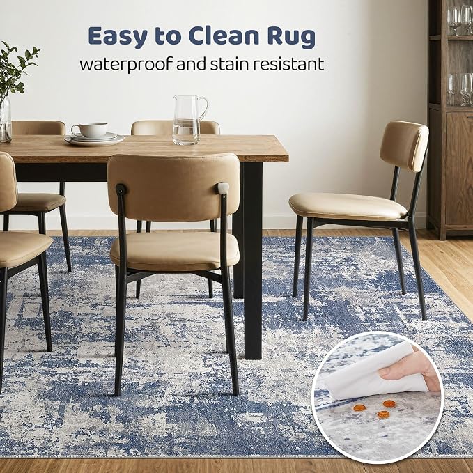7x9 Area Rug Living Room: Washable Large Abstract Modern Soft Rug Stain - Image 6
