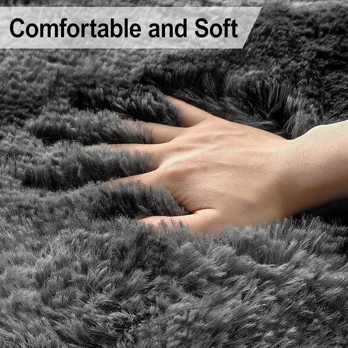 2x8 ft Plush High Pile Black Tie-Dyed Rug Fluffy Soft Runner Bedside Rug - Image 5