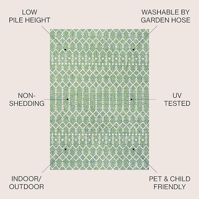 JONATHAN Y Moroccan Geometric Indoor Outdoor Area Rug 4X6 Green/Cream, Ourika - Image 3