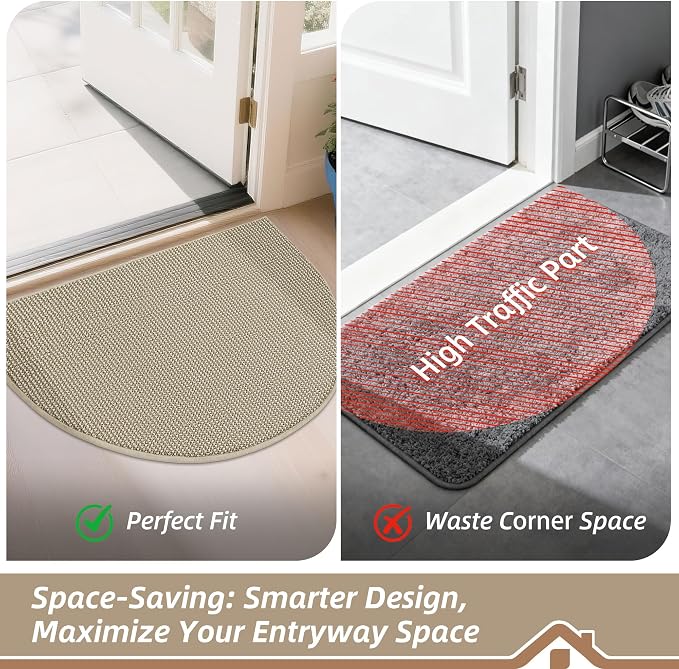 BEQHAUSE Dirt Trapper Door Mat 26" x 40" Half Circle Non-Slip Washable Doormats - Image 6